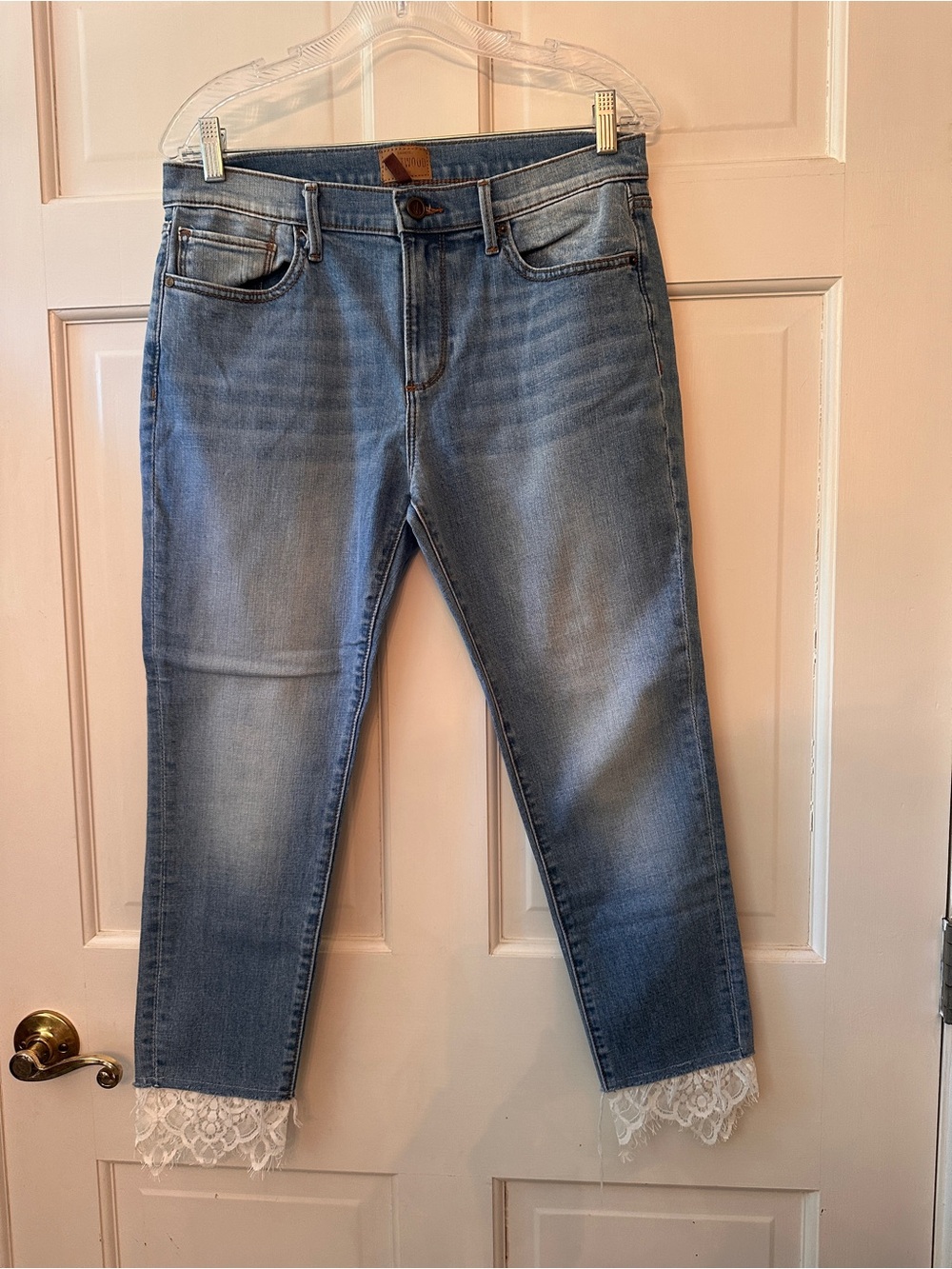 Driftwood Classic fit Light Blue Denim Jeans with Lace Hem